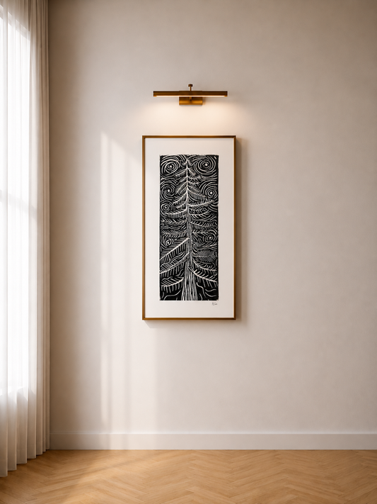 Papa Sitka Linocut Print – Original Hand-Carved Forest Tree Wall Art, Meaningful Nature Print & Heartfelt Gift for Dad