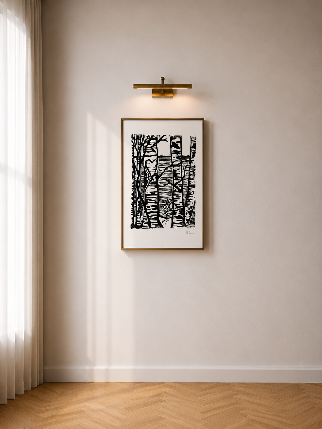 Love on Birch Linocut - Premium Matte Fine Art Print