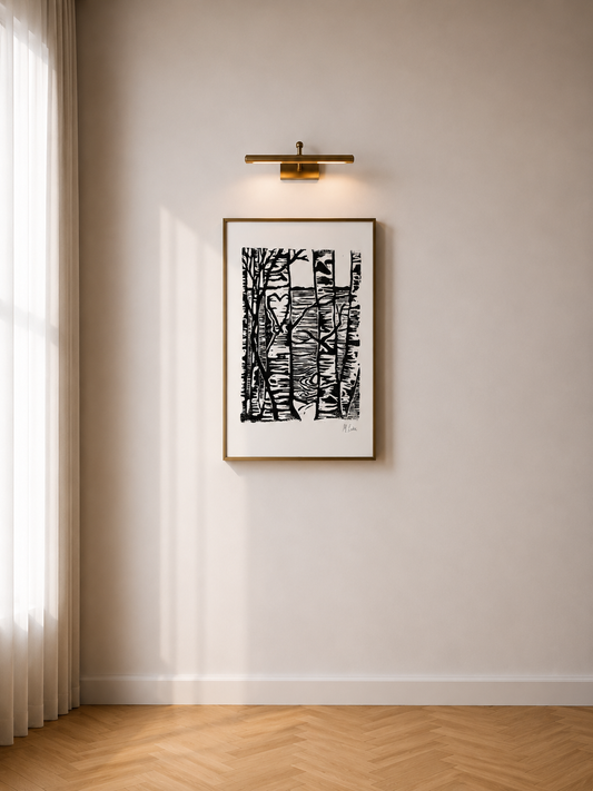 Love on Birch Linocut - Premium Matte Fine Art Print